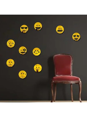 As Tasarım Lazer Emoji 001 Model Modern Tasarım Mdf Üzeri Akrilik Duvar Dekorasyon Ürünleri Gold Renk 10 Adet x 5 cm