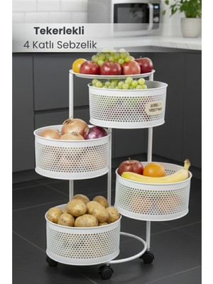Orvila 4 Katlı Tekerlekli Tepsili Metal Sebzelik Açılır Patates Soğan Meyvelik Sepeti Raf