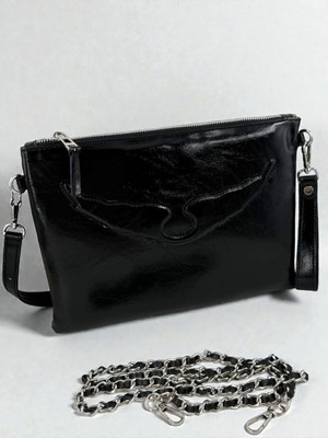 Leauder Women Kadın Zincir Askılı Rugan Deri Clutch Çanta