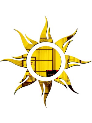 As Tasarım Lazer Güneş004 Model Modern Tasarım Mdf Üzeri Akrilik Duvar Dekorasyon Ürünleri Gold Renk 50 x 50 cm