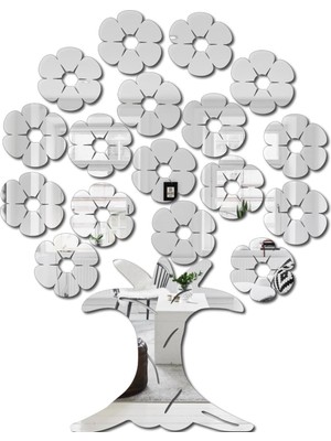 As Tasarım Lazer Çiçek Ağaç001 Model Modern Tasarım Mdf Üzeri Akrilik Duvar Dekorasyon Ürünleri Gümüş Renk 50 cm