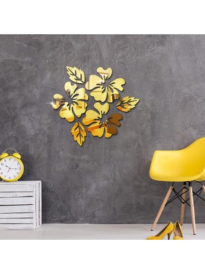 As Tasarım Lazer Çiçek002 Model Duvar Dekorasyon Süs Gold Renk 50 x 50 cm 6 Parça