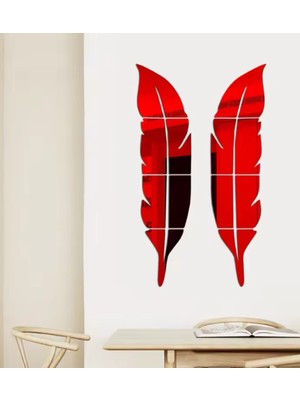 As Tasarım Lazer KuşTüyü Model Duvar Süs Dekorasyon Tablo Kırmızı Renk 100 cm