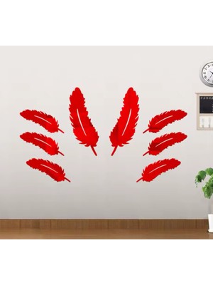 As Tasarım Lazer Tüy001 Model Duvar Dekorasyon Süs Kırmızı Renk 5 Parça