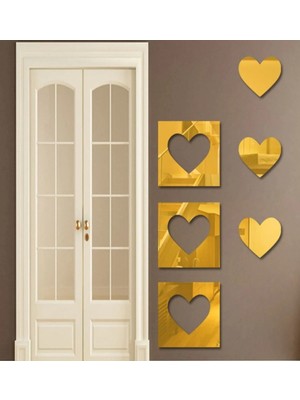 As Tasarım Lazer Kalp Çerçeve Model 3X25CM 3X15 cm 6 Parça Gold Renk