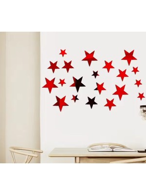 As Tasarım Lazer Yıldız001 Model Duvar Dekorasyon Süs Kırmızı Renk 20 Parça