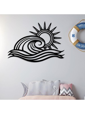As Tasarım Lazer Güneş - Deniz Model Dekor Ahşap Duvar Süs Tablo Siyah Renk 50 cm