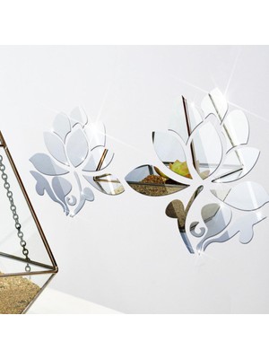 As Tasarım Lazer Çiçek003 Model Duvar Dekorasyon Süs Gümüş Renk 50 x 50 cm 12 Parça