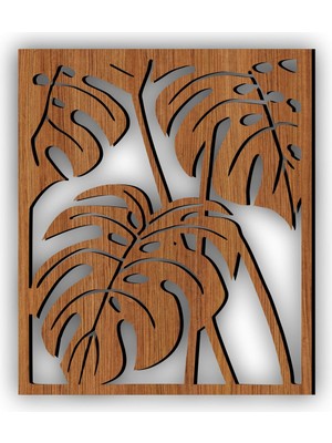 As Tasarım Lazer Palmiye Dekor Ahşap Duvar Süs Tablo Ceviz Renk 49X44 cm