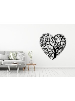 As Tasarım Lazer Ağaç Kalp Model Dekorasyon Duvar Süs Tablo 40X40 cm Siyah Renk