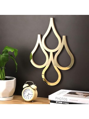 As Tasarım Lazer As Tasarım Damla Model Mdf Üzeri Pleksi Duvar Süs Dekorasyon Tablo 30 cm 4 Adet Gold Renk
