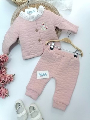 Genel Güpürlü Bebe Yakalı Unicorn Pembe 3lü Takım Açık Pembe - 9-12 Ay