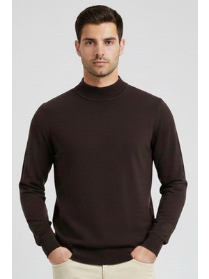 Uki Kahve Yarım Balıkçı Triko Kazak