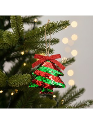 Dodomar 8 x 9 cm – Yılbaşı Ağaç Süsü Pullu Payetli Çam Ağacı Askılı Dekoratif Süs