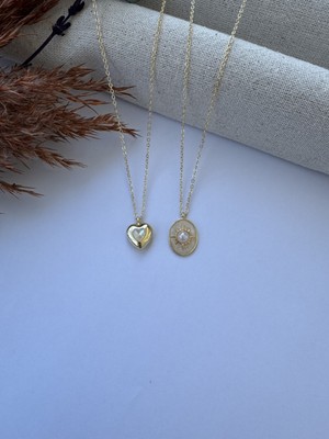 M Miel Taşlı Kalp Detay 2li Set Kolye