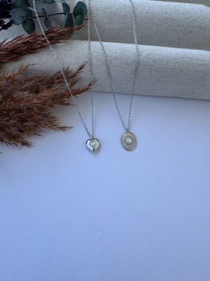 M Miel Taşlı Kalp Detay 2li Set Kolye