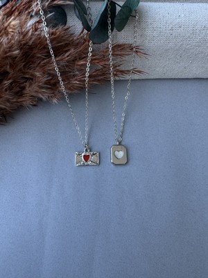 M Miel Kadın Mektup Zarf Kolye 2li Set