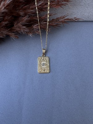 M Miel Zirkon Taş Göz Detay Plaka Kolye