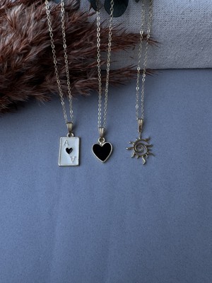M Miel Kadın 3lü Kupa As Kalp Güneş Set Kolye