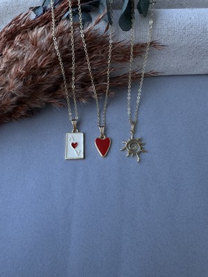 M Miel Kadın 3lü Kupa As Kalp Güneş Set Kolye