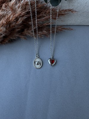 M Miel Kadın Ikili Kırmızı Kalp Detay Set Kolye