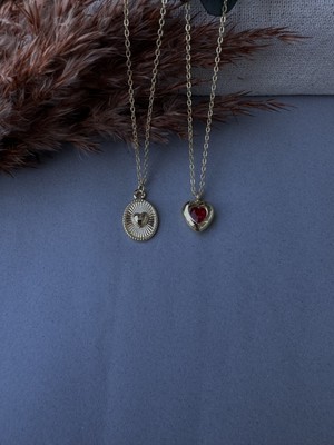 M Miel Kadın Ikili Kırmızı Kalp Detay Set Kolye
