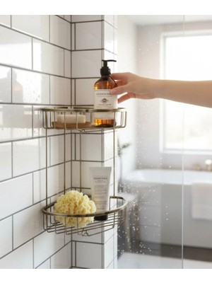 İsaoğlu Yapı Eskitme Gold Banyo Şampuanlık Antik Gold Banyo Rafı Pirinç Malzeme Paslanmaz