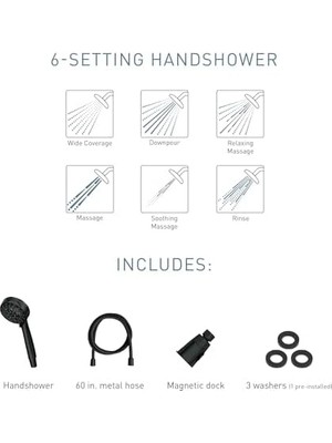 26100BL Engage Hydroenergetix 8-Spray 5 Inç. Tek Duvara Monte Sabit Ayarlanabilir Duş Başlığı Krom, Mat Siyah