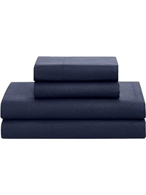 2 Yastık Kılıfı & 2 Yastık Kılıfı & Yatak Eteği Dört Mevsim Sıcaklık, Ince Çift Fırçalı MIKROFIBER/%100 Fiber Dolgu, Yunan Anahtar Lacivert, Kraliçe