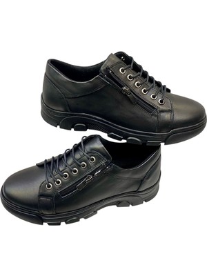 Sula Erkek Bağcıklı-Fermuarlı Deri Siyah Içi Sıcak Astar Kauçuk TABAN-103-SİYAH