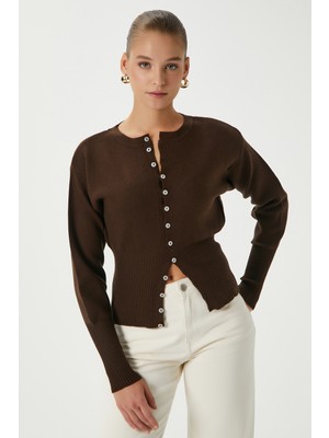 Ritnice Kadın Aria Premium Viscose Yumuşak Kahverengi Triko Hırka