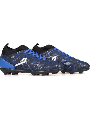 Kajila Erkek Siyah Mavi Çoraplı Halı Saha Kramponu - Slip-On Bağcıklı, Konforlu ve Dayanıklı Futbol Ayakkabısı