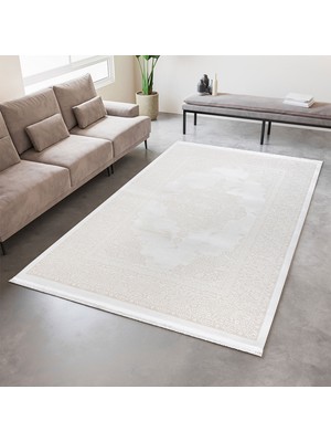 SYH Concept Lüks Pamuk Tabanlı Makine Halısı - Tozumaz Tüy Çıkarmaz, Kolay Temizlenebilir Antialerjik Halı 4 Metre- 7134 Kemik