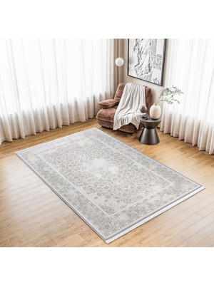 SYH Concept Lüks Pamuk Tabanlı Makine Halısı - Tozumaz Tüy Çıkarmaz, Kolay Temizlenebilir Antialerjik Halı 4 Metre- 7135 Gri