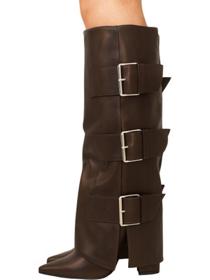 Giydim Gidiyor Vanguard Kadın Kalın Topuklu Çizme Kahverengi Yüksek Kaliteli Mat Deri ve Konforlu Tasarım