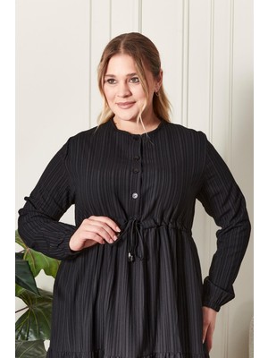 FERACE Kadın Büyük Beden Gofre Kumaş Elbise