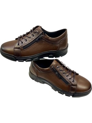 Sula Erkek Bağcıklı-Fermuarlı Deri Kahve Içi Sıcak Astar KAUÇUKTABAN-103-KAHVE