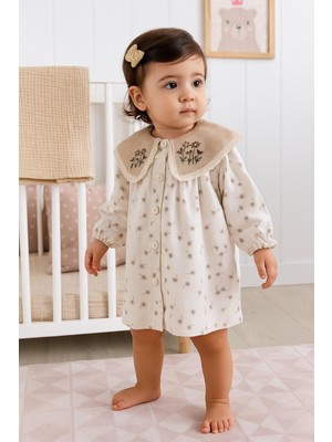 Dinamik çocuk Kız Bebek Çiçek Desenli Fisto Işlemeli Geniş Yaka Elbise Gömlek 6-9-12-18-24 Ay