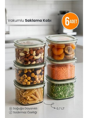 Orvila 6'lı Clario Sızdırmaz Saklama Kabı Vakumlu Erzak Kabı 0,7 L