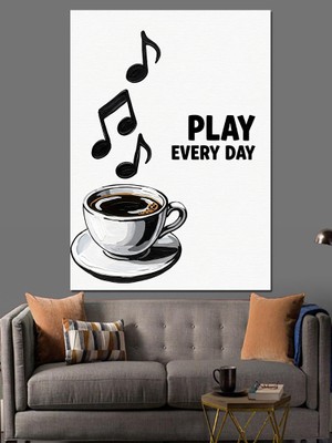 Tablomega Müzik Notalı Kahve Fincanı Dekoratif Kanvas - Mdf Ahşap Tablo