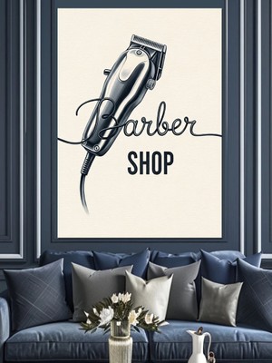 Tablomega Berber Tıraş Makinesi Çizim Dekoratif Kanvas - Mdf Ahşap Tablo