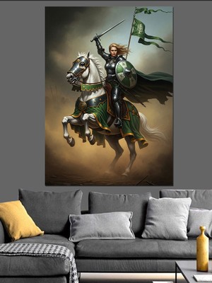 Tablomega Bayraklı Şövalye At Üzerinde Dekoratif Kanvas - Mdf Ahşap Tablo