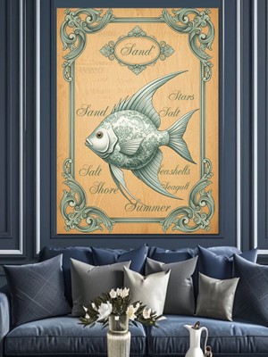 Tablomega Vintage Balık Çizimi Poster Dekoratif Kanvas - Mdf Ahşap Tablo