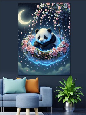 Tablomega Çiçek İçinde Sevimli Panda Dekoratif Kanvas - Mdf Ahşap Tablo