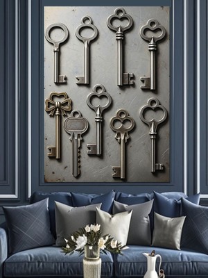 Tablomega Eski Antik Anahtarlar Koleksiyonu Dekoratif Kanvas - Mdf Ahşap Tablo