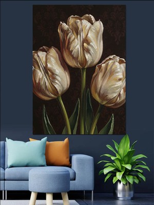 Tablomega Vazoda Kurumuş Lale Çiçekleri Dekoratif Kanvas - Mdf Ahşap Tablo