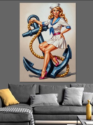Tablomega Denizci Kıyafetli Pinup Kadın Dekoratif Kanvas - Mdf Ahşap Tablo