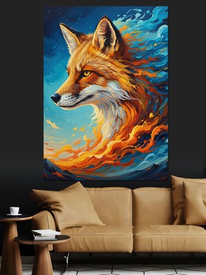 Tablomega Ateşli Turuncu Tilki Sanatı Dekoratif Kanvas - Mdf Ahşap Tablo