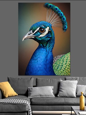 Tablomega Renkli Tavus Kuşu Portresi Dekoratif Kanvas - Mdf Ahşap Tablo