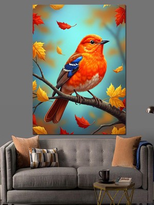 Tablomega Dalda Duran Turuncu Kuş Dekoratif Kanvas - Mdf Ahşap Tablo